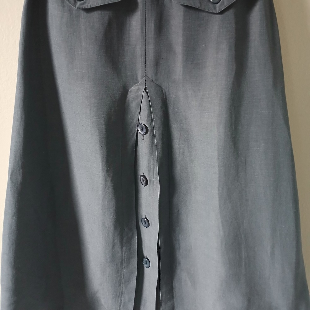 Max Mara Women's Size 2 Gray Button Back Midi Skirt Linen Silk Tie Waist - Picture 13 of 16